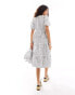 Monki wrap midi smock dress with tiered hem in white and black pane check