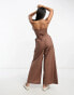 ASOS DESIGN bandeau linen look jumpsuit with detachable straps in brown