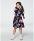 Big Girls Printed Roses Dress With Pockets Black