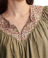 Women's Embroidered Tie-Neck Peasant Top