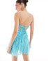 ASOS DESIGN strappy back mini dress with gathered waist in turquoise