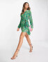 Never Fully Dressed wrap tie mini dress in emerald leopard