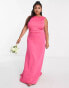 TFNC Plus Bridesmaid bow back maxi dress in fuchsia pink