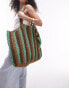 Topshop Tana oversized woven straw tote bag in green stripe