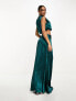 In The Style exclusive satin twist front maxi skirt co-ord in teal