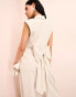 ASOS LUXE linen look long line sleeveless tailored blazer with bow back in stripe