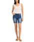 Juniors' Frayed High Rise Denim Bermuda Shorts