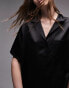 Topshop satin short sleeve shirt in black