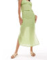 Pieces textured maxi skirt co-ord with slit sides in green