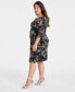 Plus Size Floral Side-Ruched 3/4-Sleeve Dress