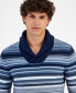 Men's Striped Shawl-Collar Long Sleeve Pullover Sweater, Created for Macy's