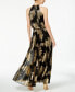 Metallic-Print Pleated Blouson Gown