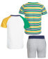 Toddler Boys Striped T-Shirt, Go Long Graphic T-Shirt & Colorblocked Shorts, 3 Piece Set