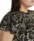 Black Label Plus Size Embellished Printed Cap-Sleeve Blouse