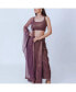 Women's Purple Shimmery Pleated Skirt and Embellished Crop Top Set