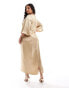 Pretty Lavish Curve tie front satin midaxi dress in irish cream