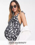 ASOS DESIGN Maternity – Badeanzug in Schwarz mit weißen Tupfen, gerafftem Brustbereich und Schulterschleifen