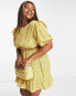 In The Style Plus x Jac Jossa volume sleeve mini tea dress in yellow floral print