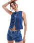 ASOS DESIGN denim waistcoat in mid blue