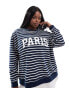 4th & Reckless Plus exclusive Paris sweatshirt in navy stripe