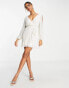 Miss Selfridge Premium embellished sequin wrap mini dress in white