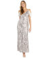 Women's Sequin Embellished Draped Sleeve V-Neck Gown