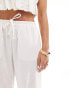 Bershka tie waist wide leg linen trousers in white