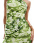 ASOS DESIGN mesh twist one shoulder midi dress with hitched skirt detail in green floral