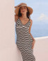 4th & Reckless x Luana Barron yvette knit stripe maxi beach dress in cream and black