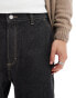 Bershka raw denim baggy jeans in dark blue