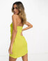 ASOS DESIGN satin bandeau mini dress with gathered waist detail in chartreuse