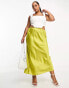 ASOS DESIGN Curve satin midi bias skirt in khaki