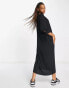 Monki tie sleeve smock midi dress in black