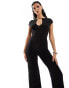 ASOS DESIGN 90s plunge wide leg jumpsuit in black