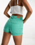 Only button front denim shorts in marine