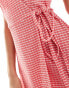 Pieces wrap front mini dress in red check