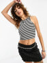 Only racer neck cropped top in black and white stripe