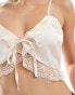 Reclaimed Vintage tie front cami with lace detail in white