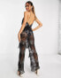 Miss Selfridge Premium festival embellished scooped cami jumpsuit with sheer trousers in black - BLACK