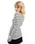 Morgan stripe high neck ribbed long sleeve top in black and white stripe