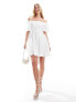 Pieces oversized sleeve babydoll mini dress in iridescent white