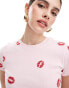 ASOS DESIGN baby t-shirt with lips embroidery in light pink