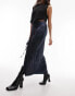 Topshop crinkle wrap midi skirt in navy