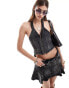 Reclaimed Vintage limited edition festival cord halter top co-ord in charcoal