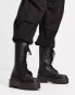 New Look mid calf height chunky lace up boots in black