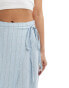 Vero Moda wrap midi skirt in pale blue pinstripe