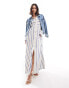 ASOS DESIGN oversized double point waist seam maxi shirt dress in stone and blue stripe