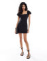 Stradivarius puff sleeve mini dress in black