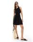 Pretty Lavish linen cut-out mini dress in black