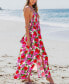 Women's Floral Halterneck Smocked Bodice Maxi Beach Dress